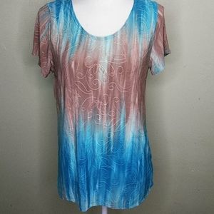 Slinky Knit Embossed Fabric Top by Agenda - L - NWT